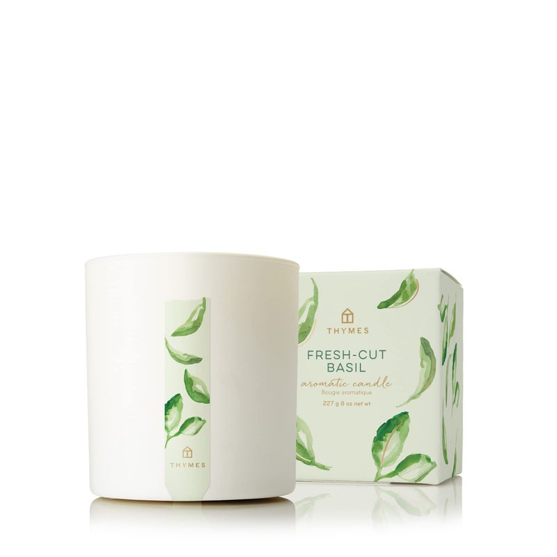Thymes Scented Candles for Women & Men - Fresh Home Fragrance - Matte White Candles - Notes of Fresh Basil, Tomato Leaf, Sage, Black Currant, Blood Orange, & Petitgrain (Fresh-Cut Basil, 8 oz) - Image 1